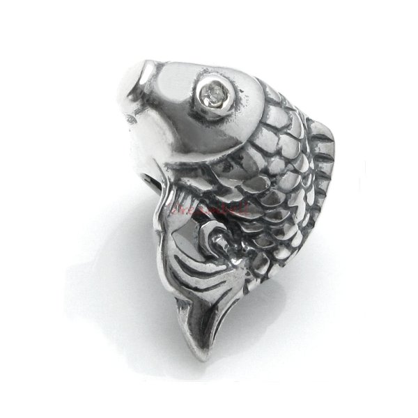 Antique .925 Sterling Silver CZ Fish Bead F/ European Charm Bracelets