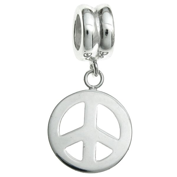 Sterling Silver Peace Dangle Bead for European Charm Bracelets