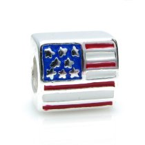 Sterling silver Red Blue White AMERICA FLAG Enamel bead for European Charm Bracelets