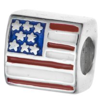 Sterling silver Red Blue White AMERICA FLAG Enamel bead for European Charm Bracelets