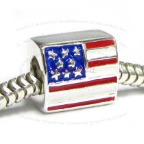 Sterling silver Red Blue White AMERICA FLAG Enamel bead for European Charm Bracelets