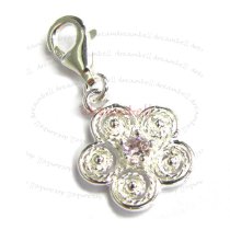 Sterling Silver Lovely flower Dangle Pendant for European Lobster Clip on Charm