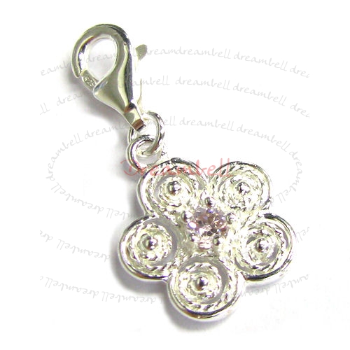 Sterling Silver Lovely flower Dangle Pendant for European Lobster Clip on Charm