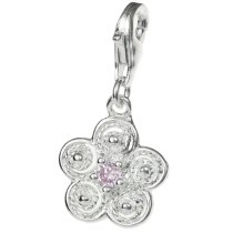 Sterling Silver Lovely flower Dangle Pendant for European Lobster Clip on Charm