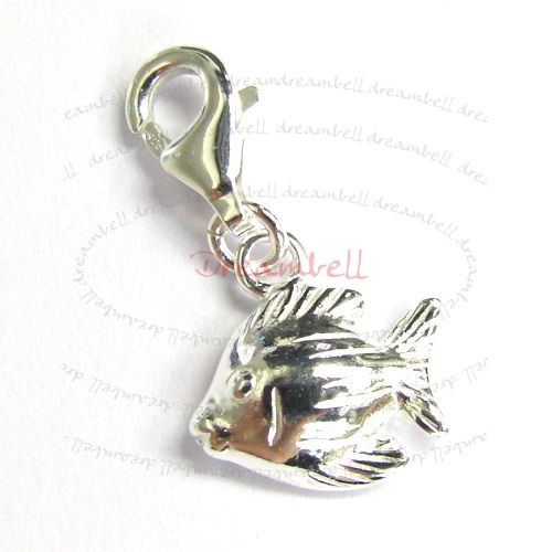 Sterling Silver FISH Dangle Pendant for European Lobster Clip on Charm