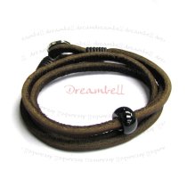 Stainless Steel Brown Cord 2 round Leather Cord Wristband Bracelet 8″