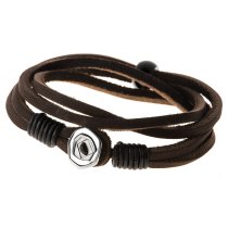 Stainless Steel Brown Cord 2 round Leather Cord Wristband Bracelet 8"