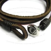 Stainless Steel Brown Cord 2 round Leather Cord Wristband Bracelet 8"