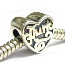 Sterling Silver Heart Love Aunt Bead for European Charm Bracelets