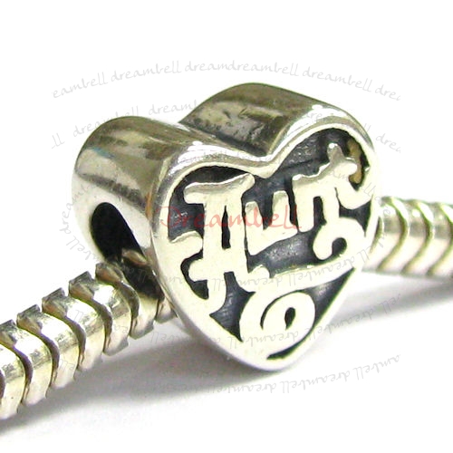 Sterling Silver Heart Love Aunt Bead for European Charm Bracelets