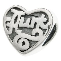 Sterling Silver Heart Love Aunt Bead for European Charm Bracelets