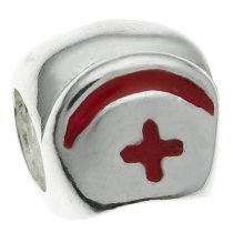 Sterling Silver Red Cross and Red Crescent enamel Bead for European Charm Bracelets