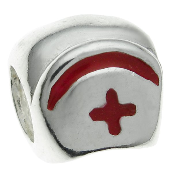 Sterling Silver Red Cross and Red Crescent enamel Bead for European Charm Bracelets