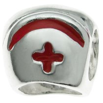Sterling Silver Red Cross and Red Crescent enamel Bead for European Charm Bracelets