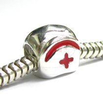 Sterling Silver Red Cross and Red Crescent enamel Bead for European Charm Bracelets