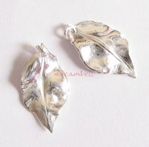 2x Sterling silver leaf Charm Pendant 10.1mmx 19.5 w/ Jump ring