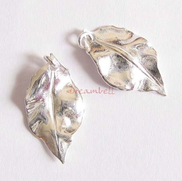 2x Sterling silver leaf Charm Pendant 10.1mmx 19.5 w/ Jump ring