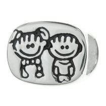 Sterling Silver Happy Boy & Girl / Brother & Sister w/ Smile Face Family Bead for European Charm Bracelets