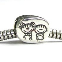 Sterling Silver Happy Boy & Girl / Brother & Sister w/ Smile Face Family Bead for European Charm Bracelets