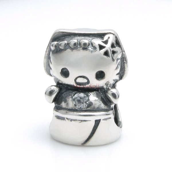 Sterling Silver Kitty Cat CZ Bead for European Charm Bracelets