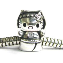 Sterling Silver Kitty Cat CZ Bead for European Charm Bracelets