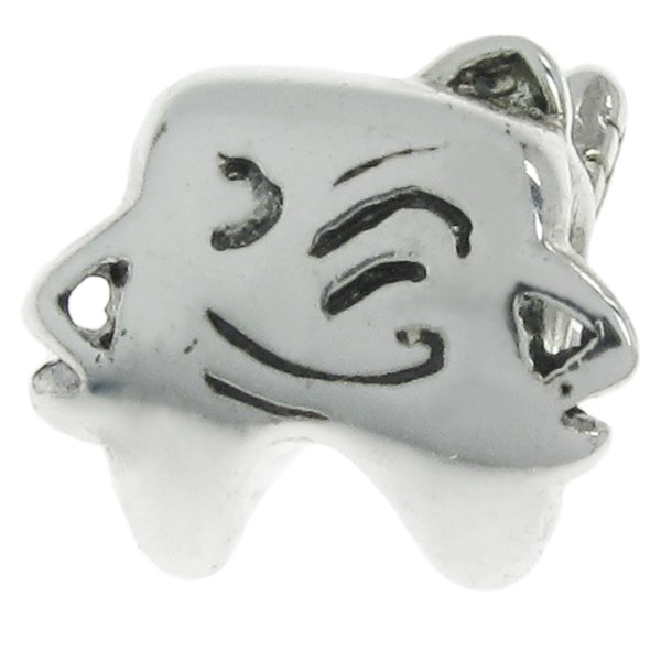 Sterling Silver Dentist Winking Smily Strong Tooth w/ Brush Bead for European Charm Bracelets