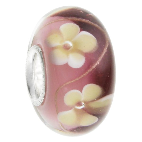 Sterling Silver Murano Flower Red Glass Bead for European Charm Bracelets 14mm