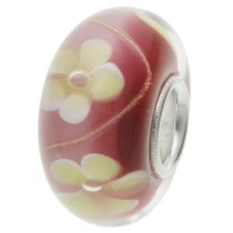 Sterling Silver Murano Flower Red Glass Bead for European Charm Bracelets 14mm