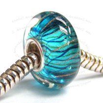 Sterling Silver Murano Flower Blue Glass Bead for European Charm Bracelets