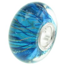 Sterling Silver Murano Flower Blue Glass Bead for European Charm Bracelets