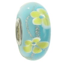 Sterling Silver Murano Flower Light blue Glass Bead for European Charm Bracelets