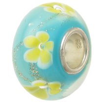 Sterling Silver Murano Flower Light blue Glass Bead for European Charm Bracelets