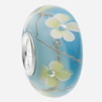 Sterling Silver Murano Flower Light blue Glass Bead for European Charm Bracelets