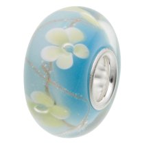 Sterling Silver Murano Flower Light blue Glass Bead for European Charm Bracelets