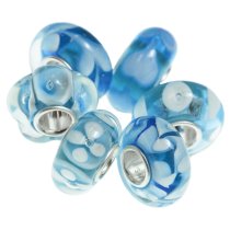 6pcs Sterling Silver Assorted Light Blue and White Murano Bundle Glass Bead for European Charm Bracelets