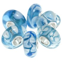 6pcs Sterling Silver Assorted Light Blue and White Murano Bundle Glass Bead for European Charm Bracelets