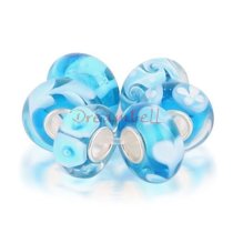 6pcs Sterling Silver Assorted Light Blue and White Murano Bundle Glass Bead for European Charm Bracelets