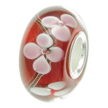 Sterling Silver Murano Flower Red Glass Bead for European Charm Bracelets 13mm