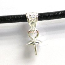 1x Sterling Silver CZ Bail Pin Cup Pearl Pendant Connector
