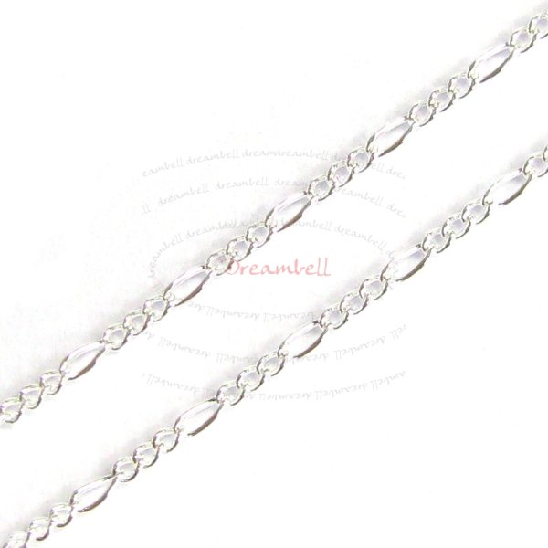 12" Sterling silver bead Oval link Chain FIGARO 3+1
