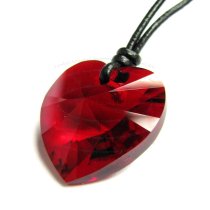 Austrian Crystals Siam Red Love Heart Pendant Adjustable Waxed Cotton Choker Necklace