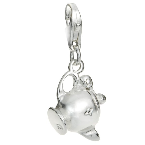 Sterling Silver Little Teapot Dangle Pendant for European Lobster Clip on Charm