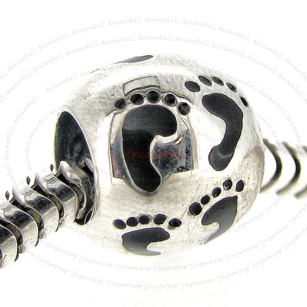 Sterling Silver Dad Mom Baby Footprint / Foot Step Family Bead for European Charm Bracelets