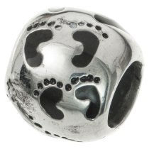 Sterling Silver Dad Mom Baby Footprint / Foot Step Family Bead for European Charm Bracelets
