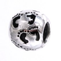 Sterling Silver Dad Mom Baby Footprint / Foot Step Family Bead for European Charm Bracelets