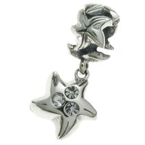Sterling Silver Star Fish Crystal Dangle Screw on / Threaded Bead for European Charm Bracelets