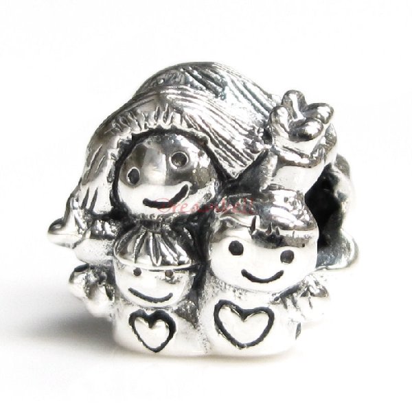 Sterling Silver Mom and Kids / Daughter & Son Happy Family Bead for European Charm Bracelets