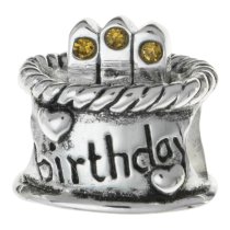 Sterling Silver Birthday Cake w/ Topaz CZ Crystal Birthstone Bead for European Charm Bracelets November