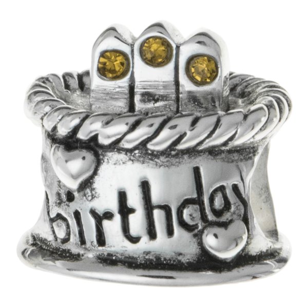 Sterling Silver Birthday Cake w/ Topaz CZ Crystal Birthstone Bead for European Charm Bracelets November
