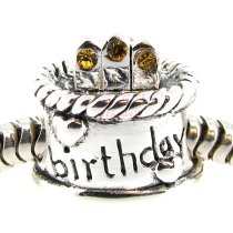 Sterling Silver Birthday Cake w/ Topaz CZ Crystal Birthstone Bead for European Charm Bracelets November